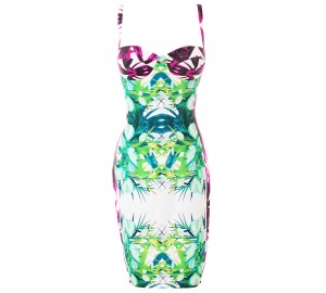 'Advika' bandage jurk met tropische print